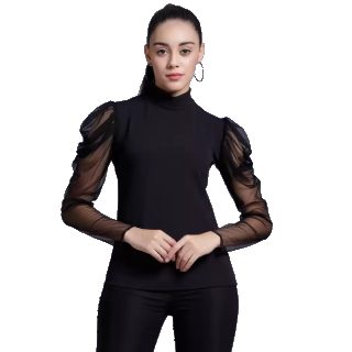 DARZI Casual Full Sleeve Self Design, Solid Women Black Top at Rs.449